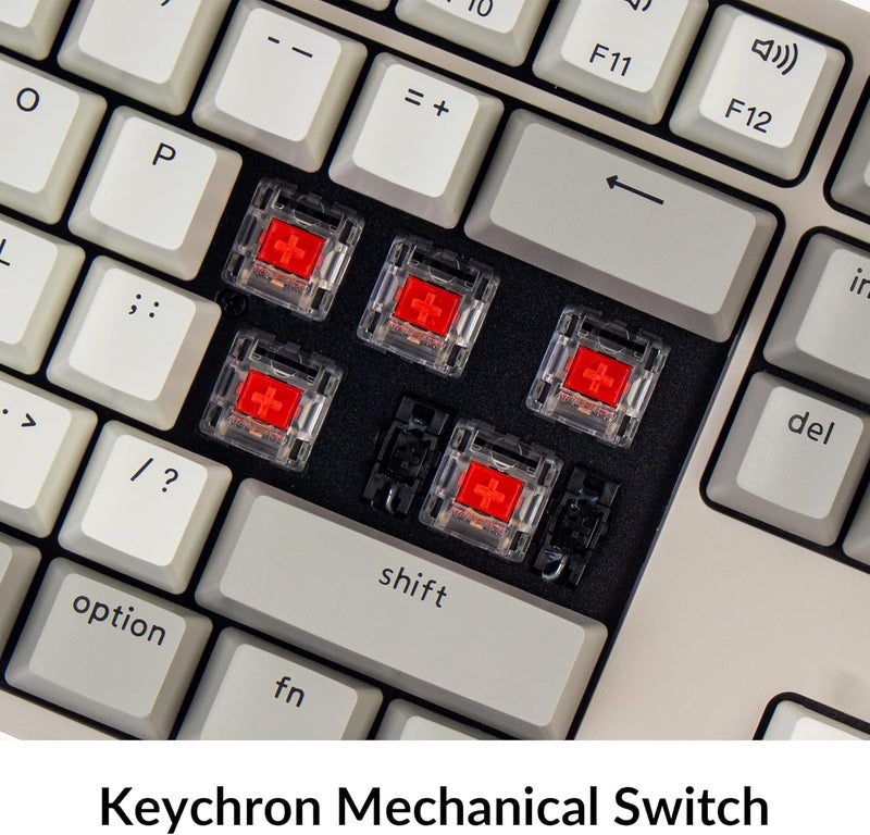 Keychron لوحة مفاتيح ميكانيكية سلكية كاملة الحجم C2 متوافقة مع ماك، مفتاح أحمر، 104 مفاتيح، أغطية مفاتيح ملونة عتيقة، لوحة مفاتيح للألعاب لنظام ويندوز، كابل USB-C نوع-C مضفر - Image 4